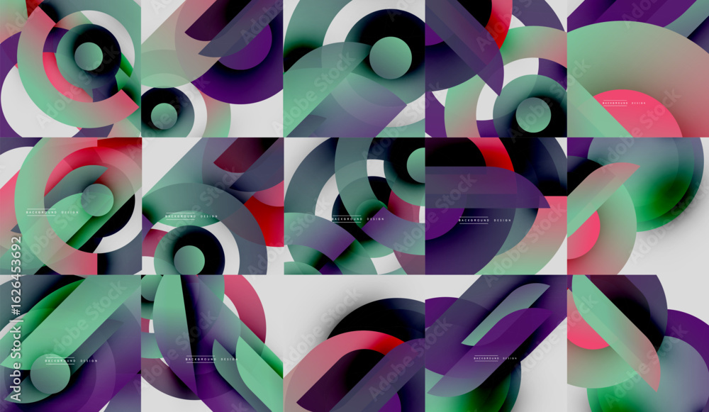 Poster abstract geometric patterns, vibrant colors, overlapping shapes. modern design elements create dynam