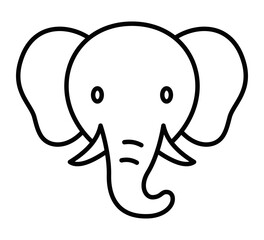 A black and white drawing of an elephant with a big smile on its face. The elephant is looking at the camera and he is happy. Editable Stroke.