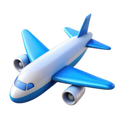 Modern passenger airplane with blue and white fuselage isolated on transparent background