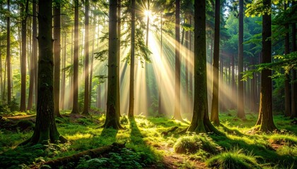 Sunlight Piercing Through Forest Canopy