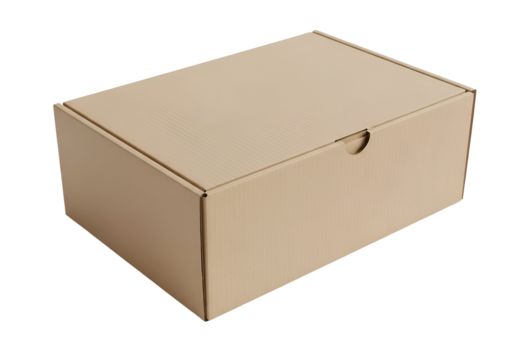 Beige cardboard box on a black background.