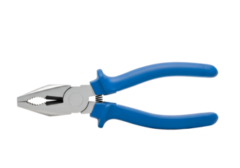 Close-up of a pair of blue-handled pliers.