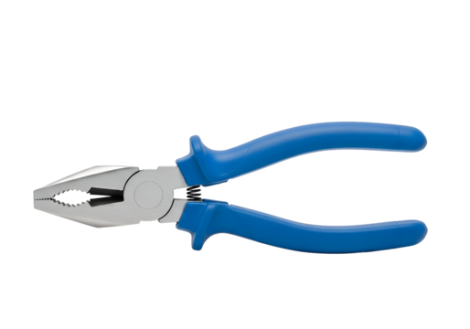 Close-up of a pair of blue-handled pliers.