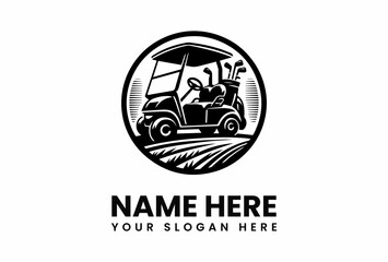 Classic Golf Cart Emblem on a Field Background.