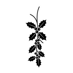 Illustration of a holly branch with berries and leaves silhouette
