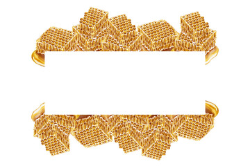Watercolor frame made of stacked golden honeycombs. Illustration for food packaging, honey branding, eco labels, organic cosmetic design, and greeting cards