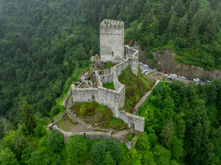 Historical Zilkale (Zil Kale) Castle located in Camlıhemsin, Rize and Kackar Mountains in the background