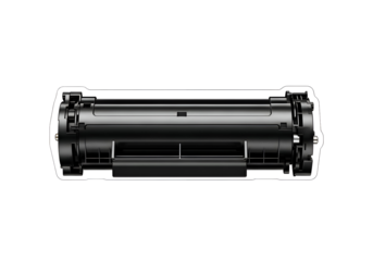 Close-up view of a black ink cartridge.