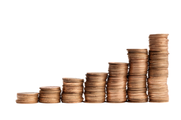 Stacks of coins in ascending order, representing growth and financial success.