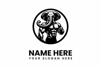 Muscular Elephant Man Logo in a Circle Bold and Powerful.