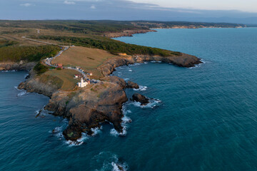 Inceburun Lighthouse in Sinop. Turkey. Inceburun is the northernmost point of the Turkey. Aerial shooting with drone.