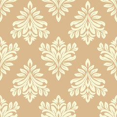 Damask seamless floral pattern, beige and brown color, vintage design, vector illustration elegant for textile, wall paper, bedding, rug, curtains, cushion cover, upholstery fabric, scarf, wrapping