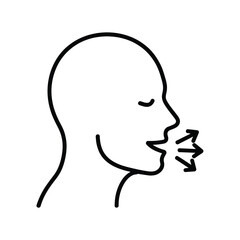 Simple line art icon of a person breathing out with arrows indicating airflow