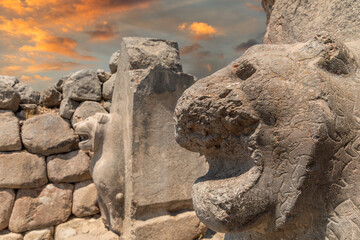 The Lion gate of Hattusa, the capital of the Hittite Empire, Bogazkale (Corum), Turkey