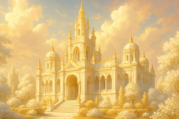 Obraz premium A majestic golden temple surrounded by divine light
