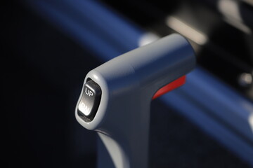 Motor boat throttle control close up