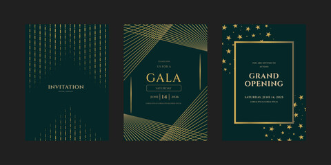 Elegant Gold  Green Invitation Templates  Gala, Grand Opening