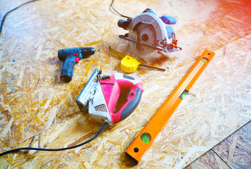Construction tool for woodworking. Woodworking tool. Finishing carpentry tools. Hand tool for a...