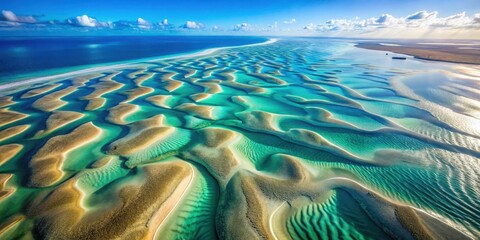 Naklejka premium Aerial view of underwater sandbanks with delicate formations and soft sediment swirls