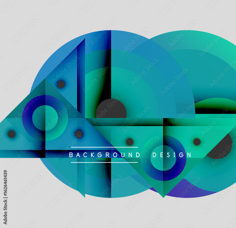 Aufkleber abstract geometric composition. overlapping circles, triangles create dynamic visual effect. blue, t