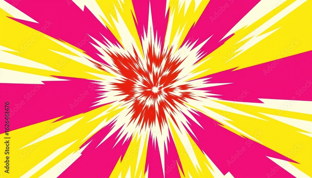 Poster vibrant abstract design features large colorful explosion at center. bright colors extend from top l