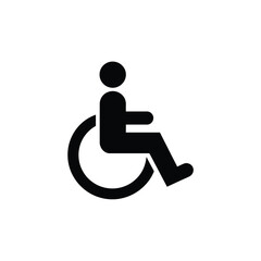 Simple black silhouette icon of a person in a wheelchair for accessibility