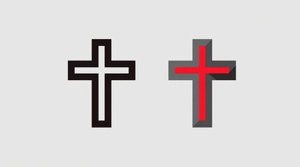 Obraz premium Two Christian cross designs, one black outline, one shaded gray with red center