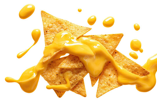 Melted cheese dripping over tortilla chips