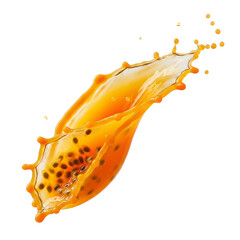 Passion fruit juice splash isolated on transparent background