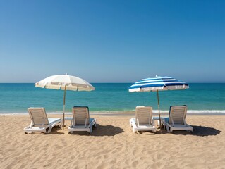 lounge chairs on the beach