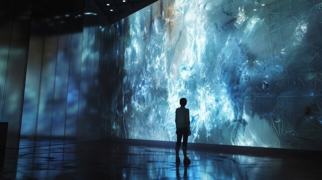 A digital art installation using augmented reality to create immersive experiences, blurring the lines between technology, art, and interaction. 8k, realistic, full ultra HD, high resolution, and cine