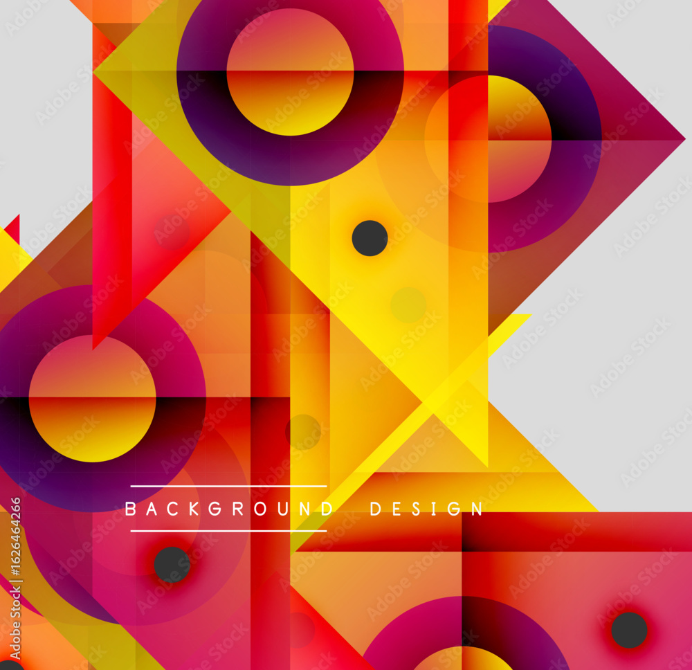 Poster abstract geometric shapes overlap. vibrant colors blend, creating dynamic visual texture. modern des