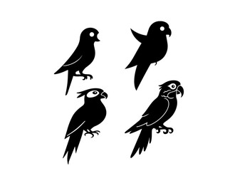 A set of birds, Parrot Minimal Bird Vector Illustration – Single Color Silhouette Design