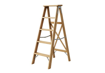 Light brown wooden stepladder against a black background.