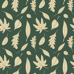 Autumn Leaf Seamless Pattern with Hand Drawn Foliage