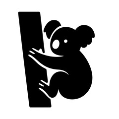 Fototapeta premium Silhouette of Koala Climbing Tree Black and White Animal Wildlife Icon Symbol Vector Illustration