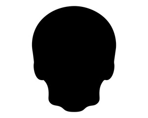 Silhouette of a human skull against a white background with simplistic design