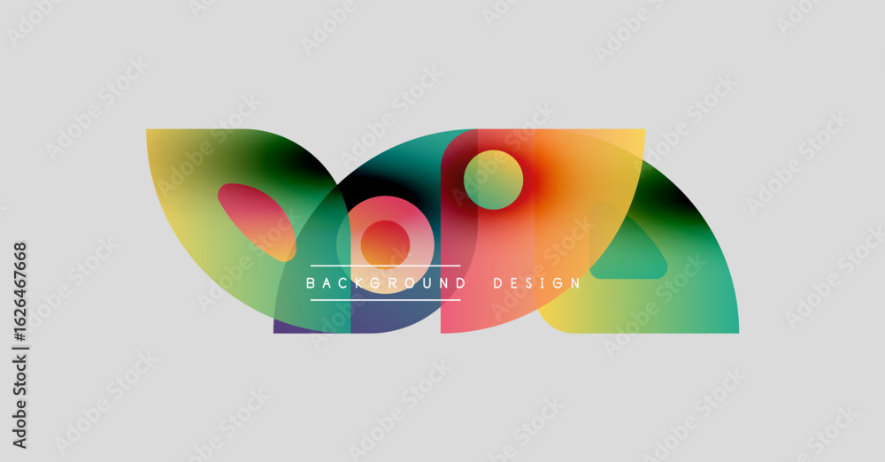 Poster abstract colorful shapes overlap, creating dynamic background. text reads background design centered