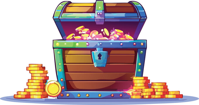 Glowing 8-Bit Treasure Chest Overflowing with Holographic Coins in Pixel Art Style