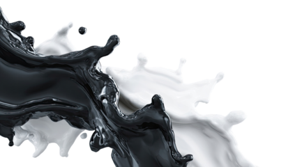 Black and white liquid splashes intertwine