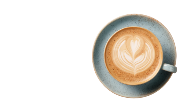 Overhead view of a latte art coffee cup