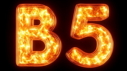 Fiery letter B and number 5.