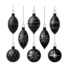 Collection of vintage style christmas ornaments in black and white with intricate patterns