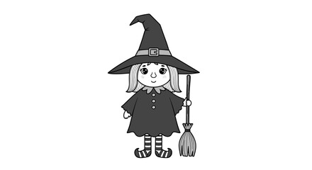 Cute Young Witch Holding a Broomstick Ready for Halloween