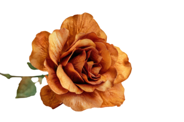 Close-up of a single, dried-looking, burnt orange rose