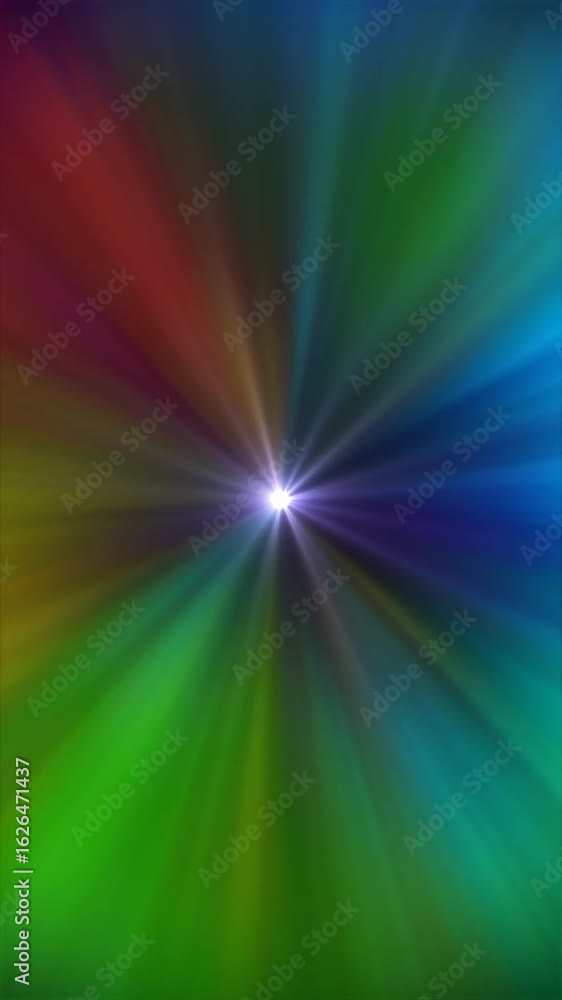 Poster dynamic visual of vibrant colors swirling outward from a light source, creating an engaging atmosphe