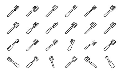 Modern Healthcare and Medical Line Icons – Patient Care, Hospital Equipment, Diagnosis Tools, Toothbrush, Prescription, Injection, and Medical Communication Symbols