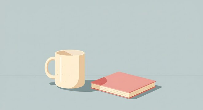 A mug of hot coffee and a book on a table, ready for a morning study session