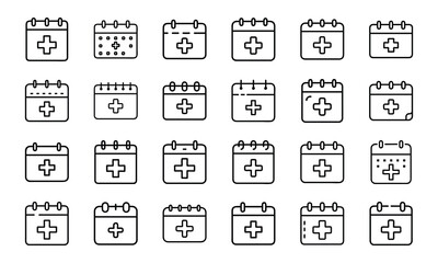 Modern Healthcare and Medical Line Icons – Patient Care, Hospital Equipment, Diagnosis Tools, Toothbrush, Prescription, Injection, and Medical Communication Symbols