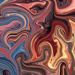 Intense marbled abstract swirl in red, yellow, and deep blues. A perfect art piece or vibrant fashion print.